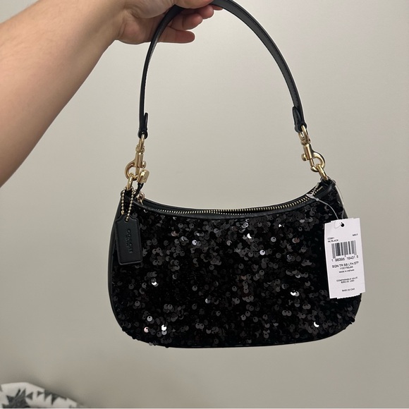 Coach Black Sequin Shoulder Bag with Gold Hardware - Picture 3 of 7